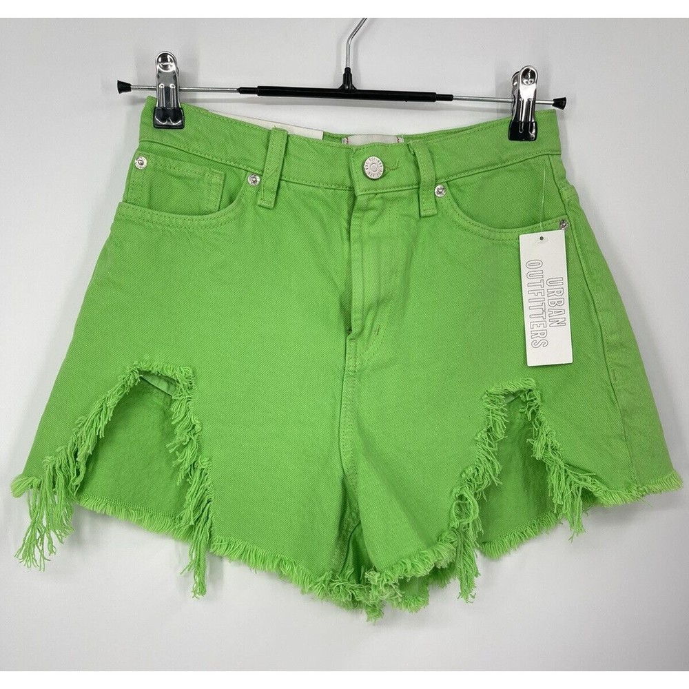 URBAN  Outfitters BDG Bright Neon Green Chewed A-Line‎ Denim Short NWT 25